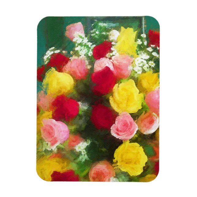 Imán Pintado Rose Bouquet - Arte de Flor Original. (Vertical)