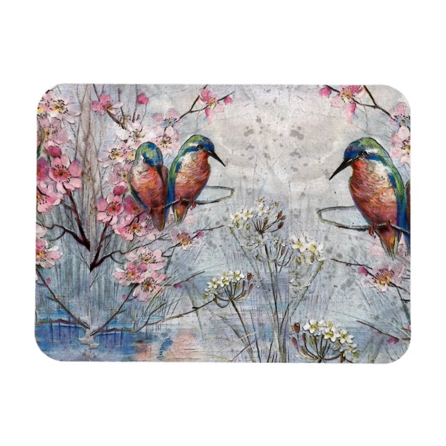 Imán Pintados bonitos de Kingfishers y flores (Horizontal)