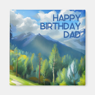 Imán Pintando la escena de la montaña papá de cumpleaño