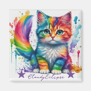 Imán Pintor Gatito Arcoíris