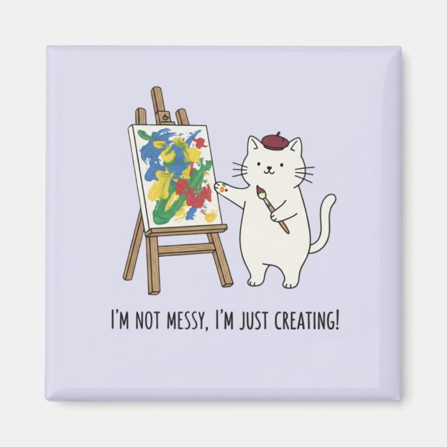 Imán Pintura abstracta de gato blanco lindo estética li (Frente)