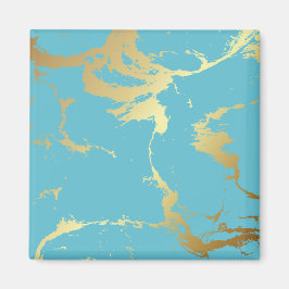 Imán Pintura acrílica de mármol verde azulado y dorado 