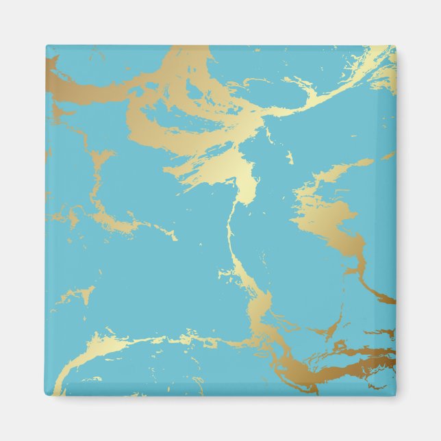 Imán Pintura acrílica de mármol verde azulado y dorado  (Frente)