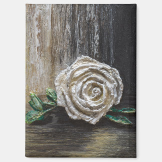 Imán Pintura Acrílica de Rosa Blanca