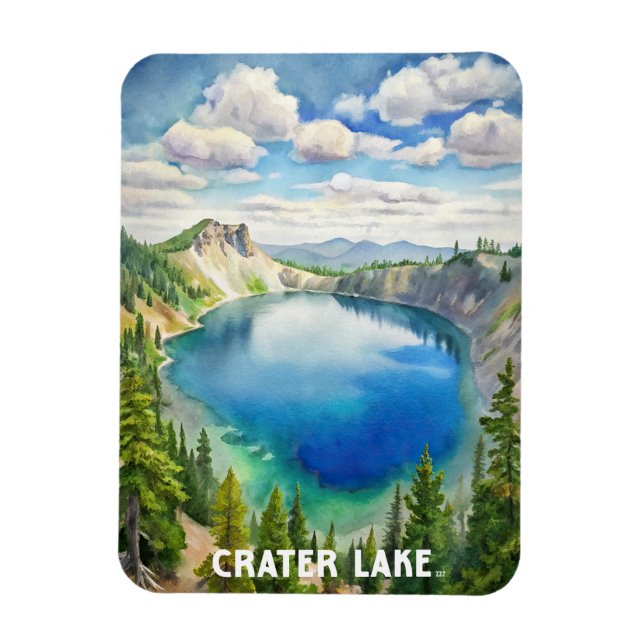 Imán Pintura acuática del Parque Nacional Crater Lake (Vertical)