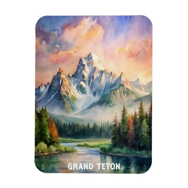 Imán Pintura acuática del parque nacional del Gran Tetó (Vertical)