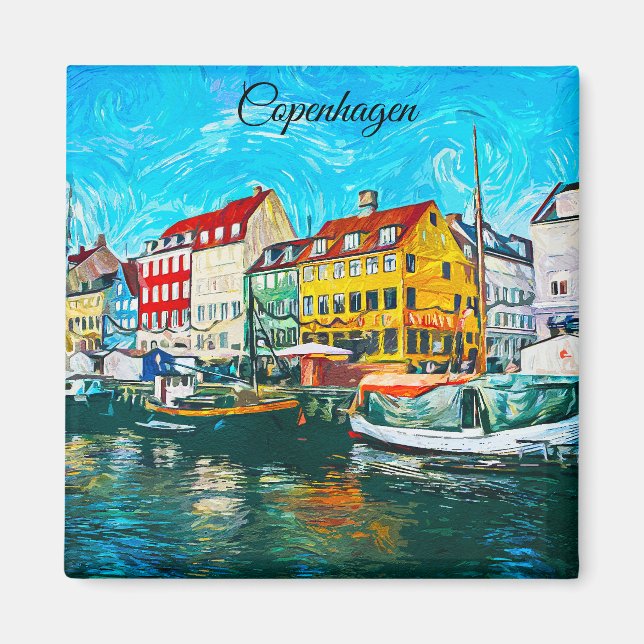 Imán Pintura al óleo de Copenhague del paseo marítimo d (Frente)