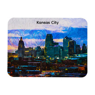Imán pintura al óleo de Kansas City Panorama Vista a la