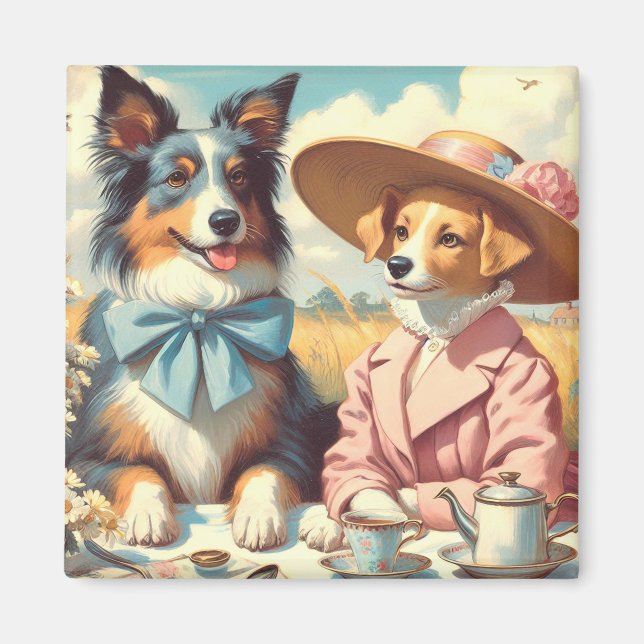 Imán pintura al óleo de perros de amor retro (Frente)