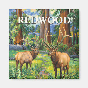 Imán Pintura al óleo del bosque de Redwood California E