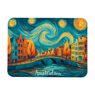 Imán Pintura al óleo del colorido canal de Holanda Amst