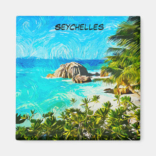 Imán Pintura al óleo tropical de Seychelles – Isla vibr