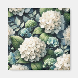 Imán Pintura botánica de Hydrangea blanca