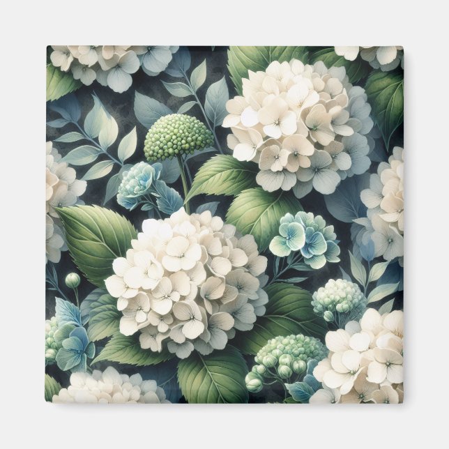 Imán Pintura botánica de Hydrangea blanca (Frente)