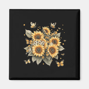 Imán Pintura Botánica Del Bouquet De Girasol