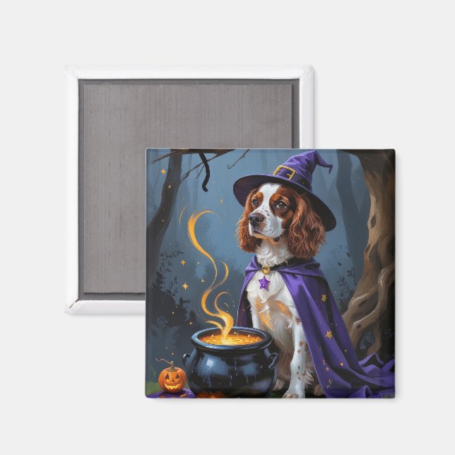 Imán Pintura caprichosa de Halloween con perro Brittany (Anverso/Reverso)