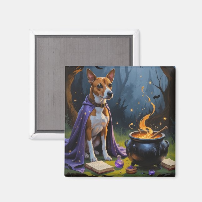 Imán Pintura caprichosa de Halloween de perro Basenji (Anverso/Reverso)