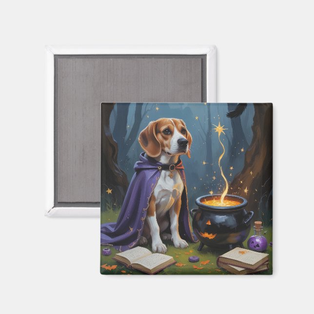 Imán Pintura caprichosa de Halloween de perro Beagle (Anverso/Reverso)