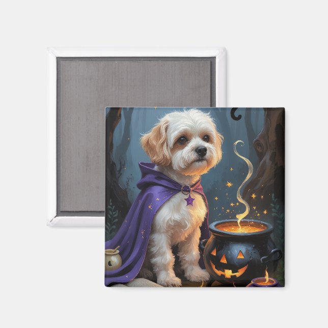 Imán Pintura caprichosa de Halloween de perro Bichon Fr (Anverso/Reverso)