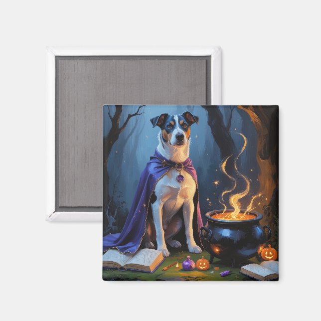 Imán Pintura caprichosa de Halloween de perro Blue Heel (Anverso/Reverso)