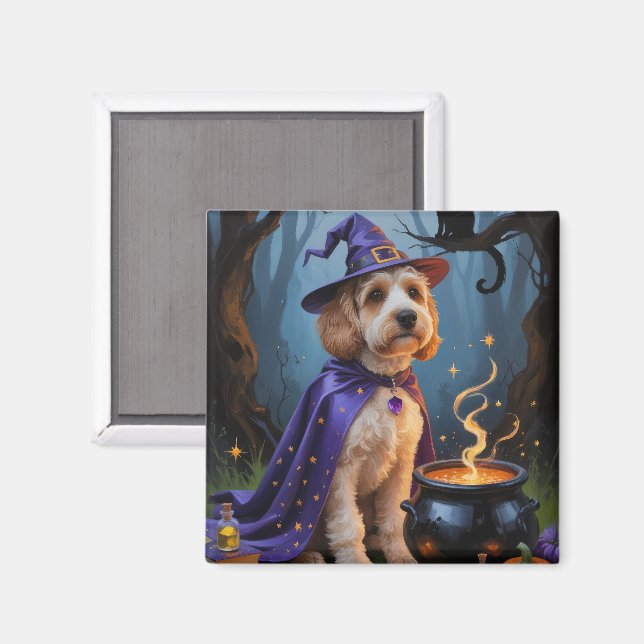 Imán Pintura caprichosa de Halloween de perro Cockapoo (Anverso/Reverso)