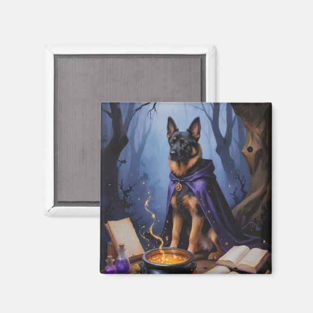 Imán Pintura caprichosa de Halloween de perro Malinois  (Anverso/Reverso)