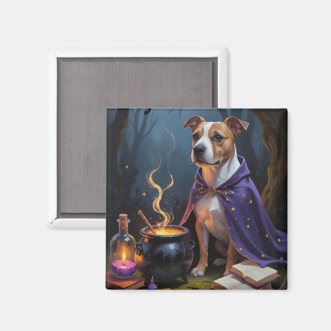 Imán Pintura caprichosa de Halloween de perro Terrier B (Anverso/Reverso)