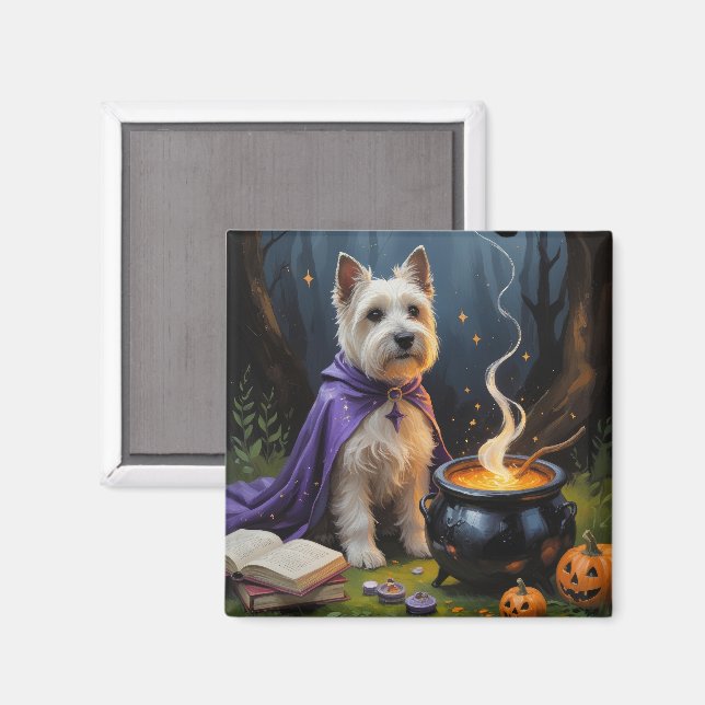 Imán Pintura caprichosa de Halloween de perro terrier d (Anverso/Reverso)