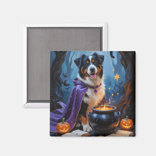 Imán Pintura caprichosa de Halloween del perro de monta (Anverso/Reverso)