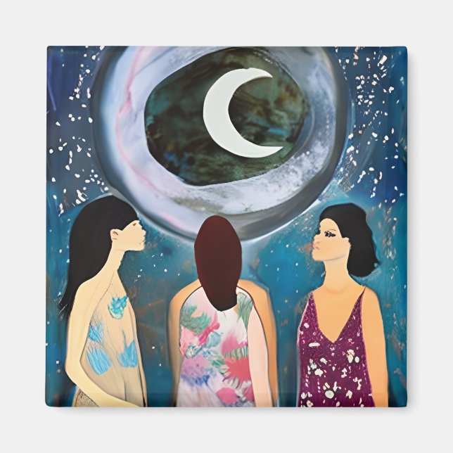 Imán Pintura celeste | Mujeres mirando a la luna (Frente)