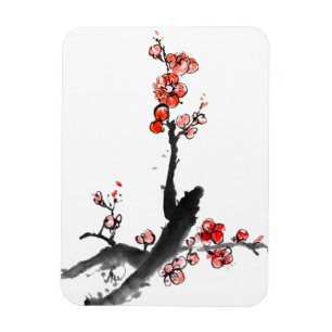 Imán Pintura china de flores, flor del ciruelo