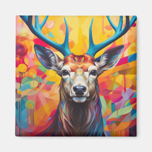 Imán Pintura colorida del retrato animal de ciervos Sta