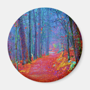 Imán Pintura de aceite de bosque de luz negra