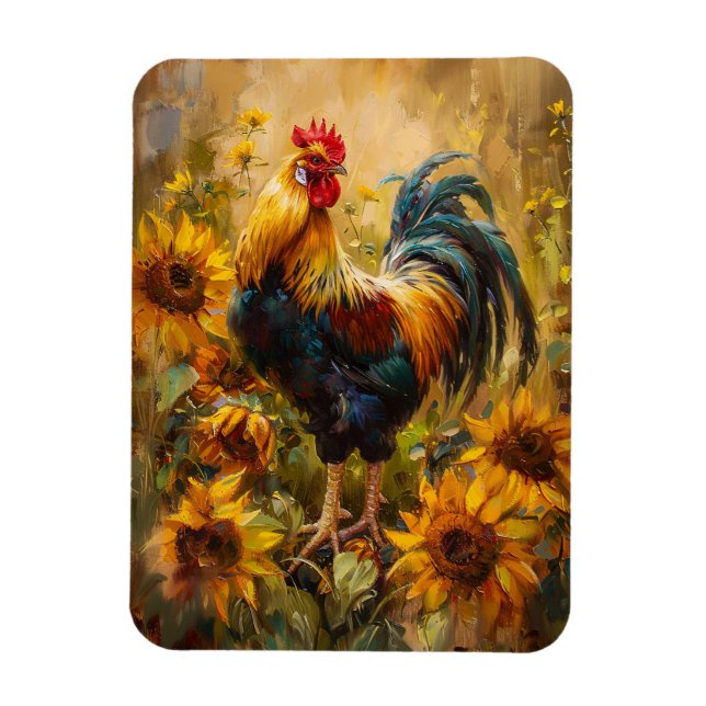 Imán Pintura de aceite de gallo y girasol flexible (Vertical)