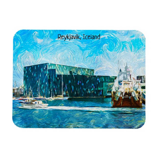 Imán Pintura de aceite de Islandia Reykjavik (Horizontal)