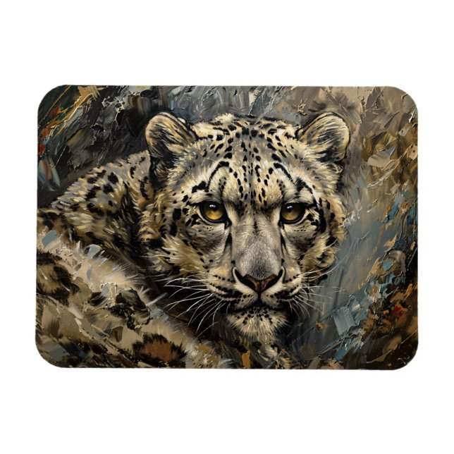 Imán Pintura de aceite de leopardo de la nieve (Horizontal)