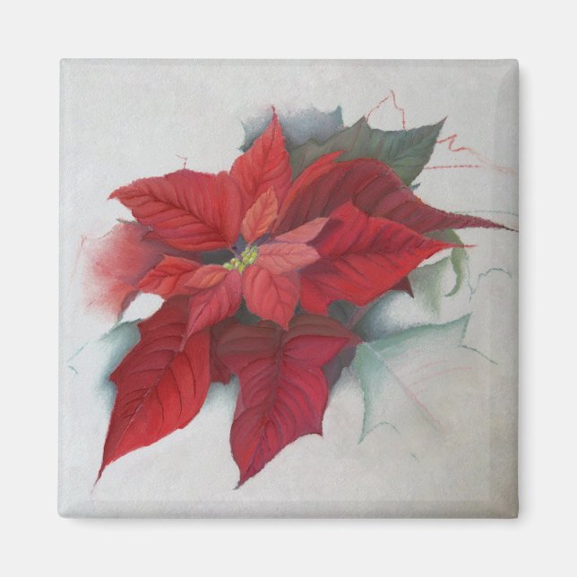 Imán Pintura de aceite de los Navidades de Poinsettia (Frente)