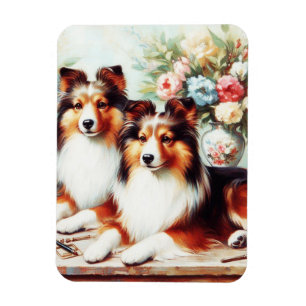 Imán Pintura de aceite de perros recortados retro