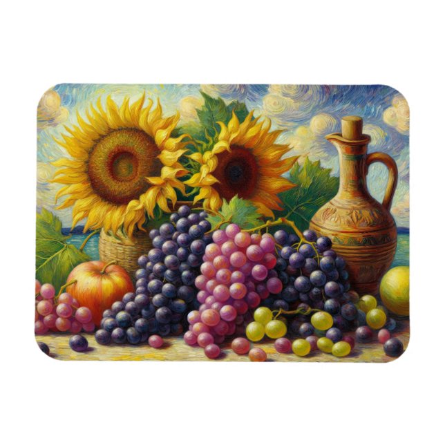 Imán Pintura de aceite flexible de uvas y girasoles (Horizontal)