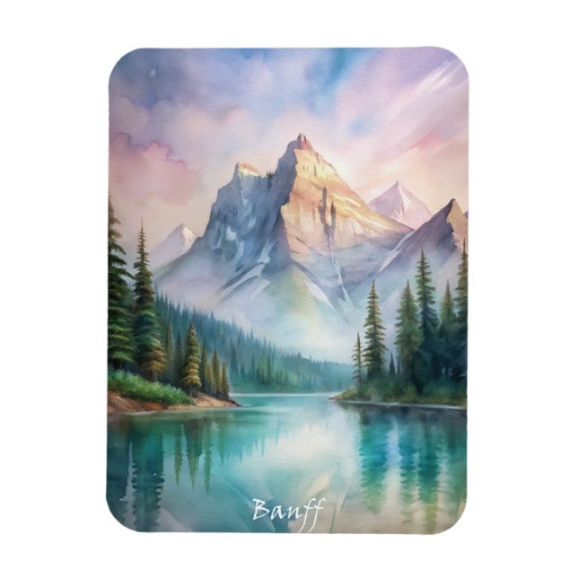Imán Pintura de acuarela del Parque Nacional Banff (Vertical)