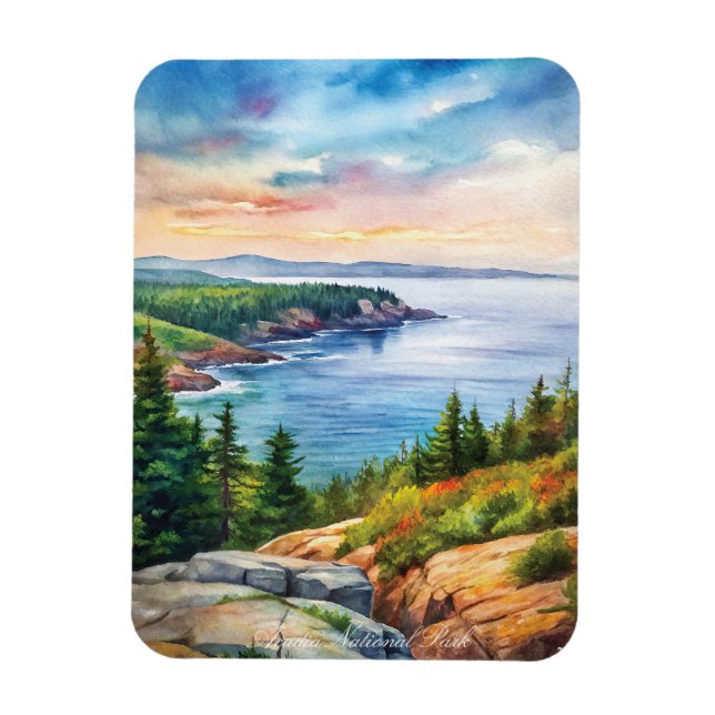 Imán Pintura de acuarela del Parque Nacional de Acadia (Vertical)