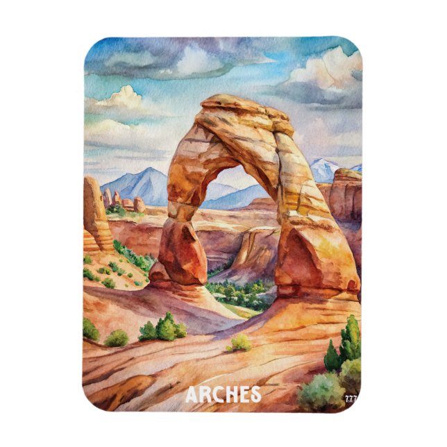 Imán Pintura de acuarela del Parque Nacional de Arches (Vertical)