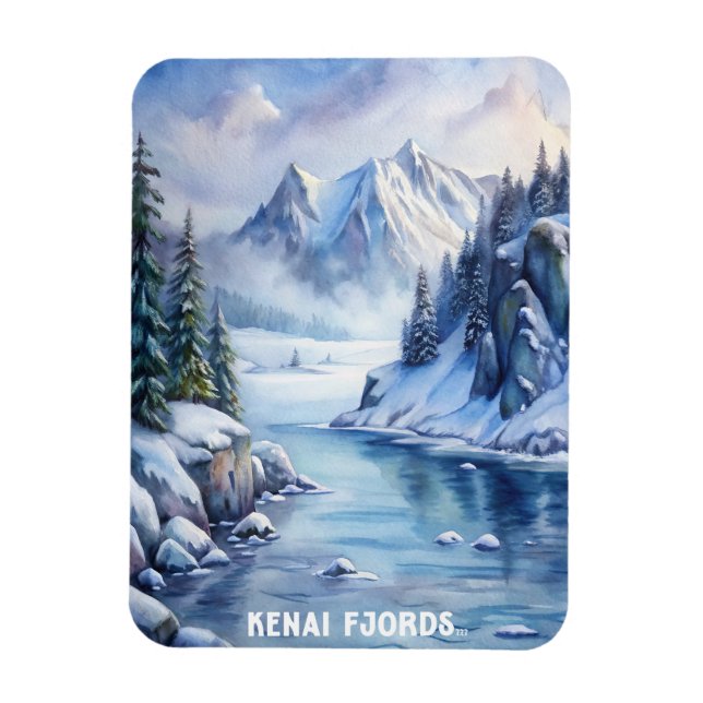 Imán Pintura de acuarela del parque nacional de fiordos (Vertical)