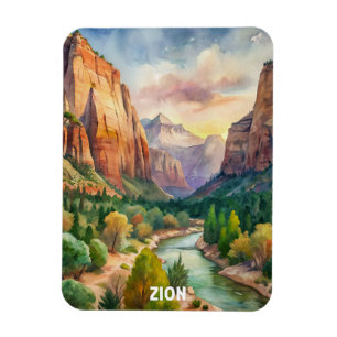 Imán Pintura de acuarela del Parque Nacional de Zion