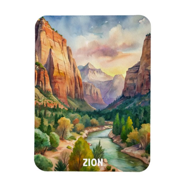 Imán Pintura de acuarela del Parque Nacional de Zion (Vertical)