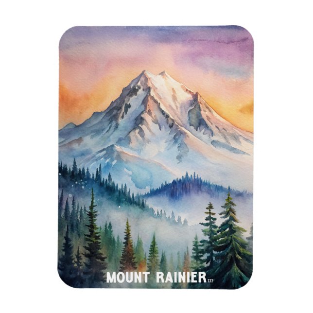 Imán Pintura de acuarela del Parque Nacional Mount Rain (Vertical)