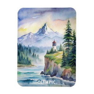 Imán Pintura de acuarela del Parque Nacional Olímpico