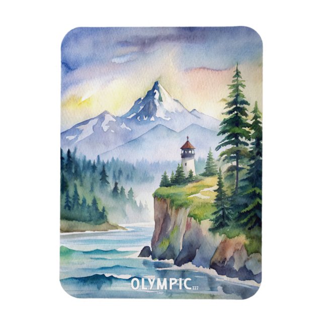 Imán Pintura de acuarela del Parque Nacional Olímpico (Vertical)