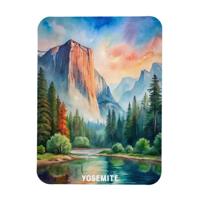 Imán Pintura de acuarela del Parque Nacional Yosemite (Vertical)
