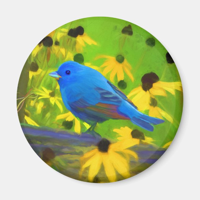 Imán Pintura de amarre índigo - Arte original de aves (Frente)